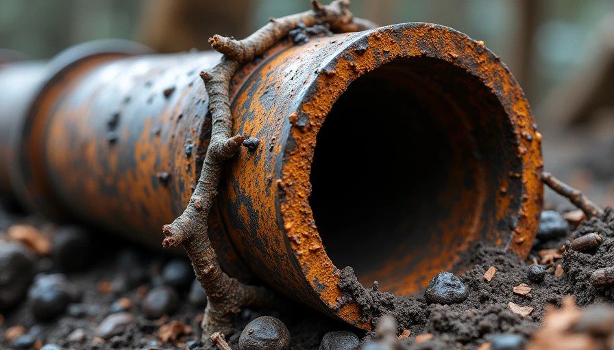 Interior corrosion in old cast iron drain